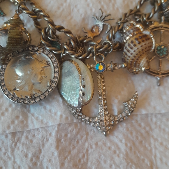 Nautical Beach Sparkley Silver and Blue Ocean-Inspired Necklace Vintage - Picture 3 of 6